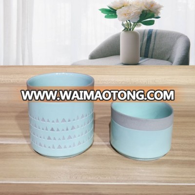 Factory supply  light blue hollow ceramic candle jar