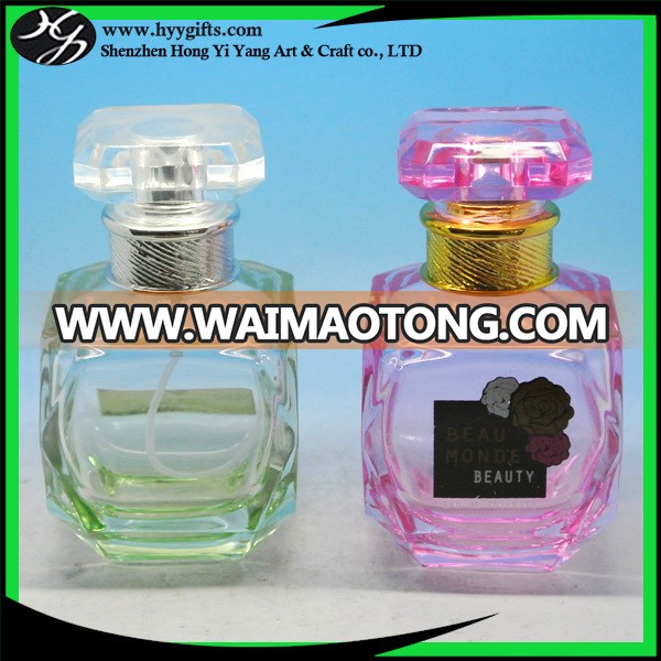 50ml 30ml unique shape transparent green/pink perfume glass bottle with transparent cap