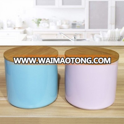 Factory supplier ceramic candle jar with wood/bamboo lid