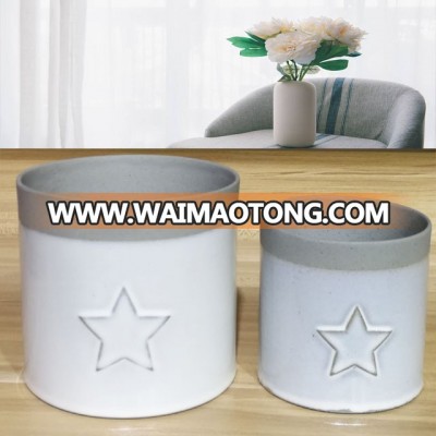 Factory supply star white emboss hollow ceramic candle jar